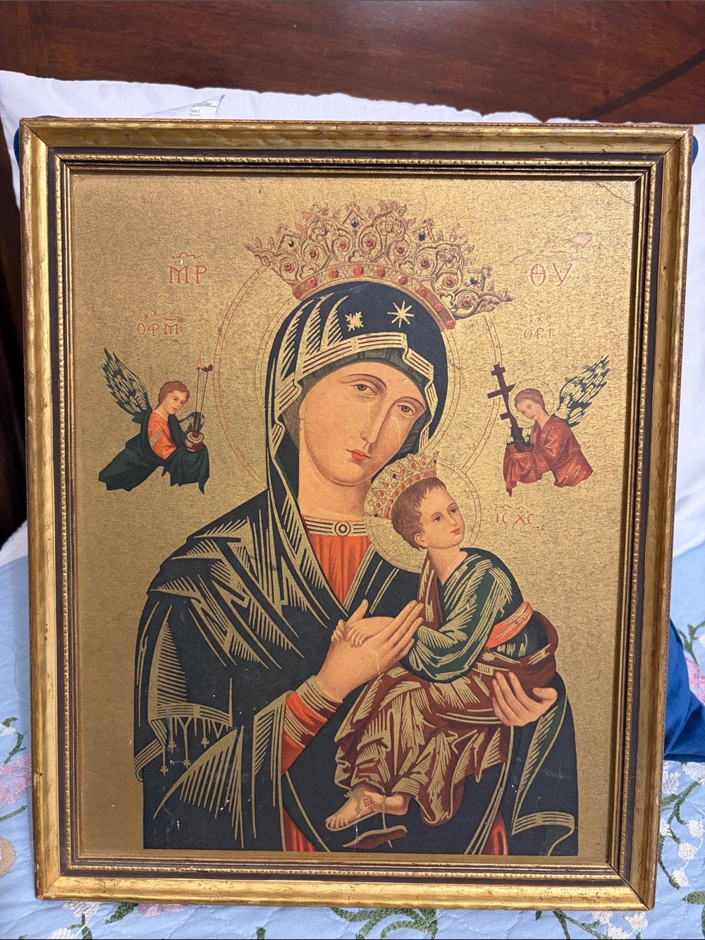 Framed Art of Our Lady of Perpetual Help Vintage large print.
